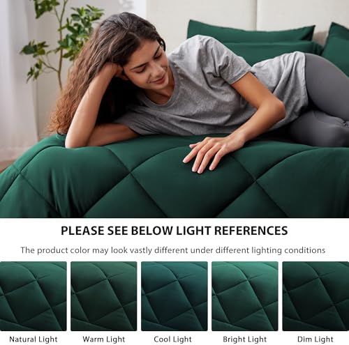 Love's cabin King Size Comforter Set Dark Green, 7 Pieces King Bed in a Bag, All Season Bedding Sets with 1 Comforter, 1 Flat Sheet, 1 Fitted Sheet, 2 Pillowcase and 2 Pillow Sham