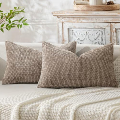 MIULEE Dercorative Lumbar Throw Pillow Covers 12x20 Inch Light Khaki 2 Pack
