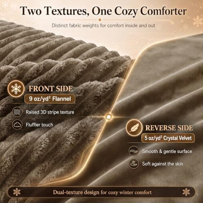 CozyLux Fleece Full Size Comforter Sets, 3 Piece Winter Warm Taupe Bedding