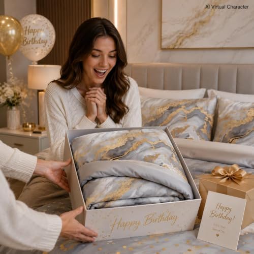 CCoutueChen Grey Comforter Set Full Size - Modern Marble Bedding Set