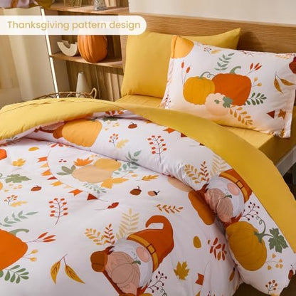 Thanksgiving Comforter Set Full Size,Pumpkin Comforters for Kids Teen