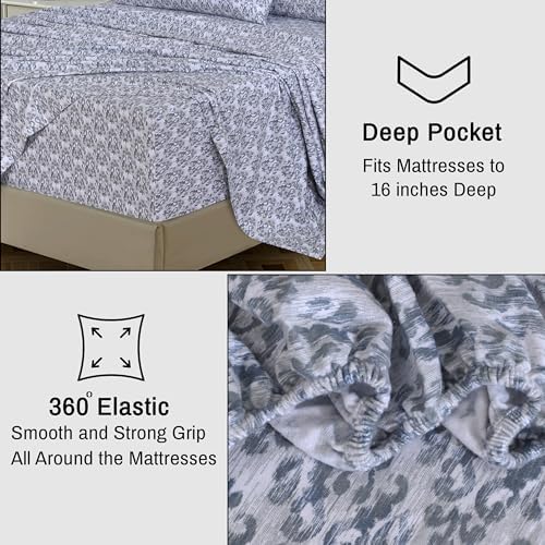 RUVANTI Flannel Sheets Set King Size, Damask
