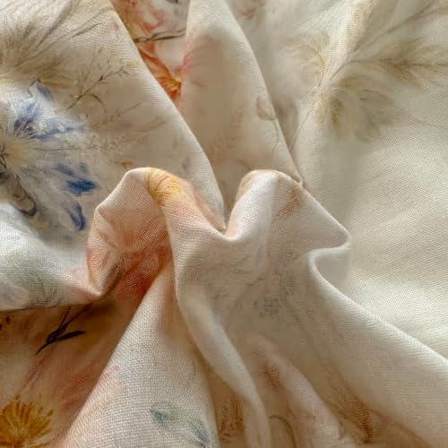 VM VOUGEMARKET Plush Pink Cotton Double Gauze Duvet Cover Set Queen Size,Garden Floral Print with Blush Pink Ruffle,Lightweight Breathable Cottagecore Garden Style Bedding Set-90x90