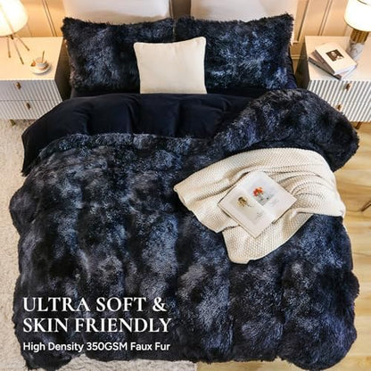 Andency Tie-Dyed Black Blue Comforter Full Size Set, Fluffy Bedding Set