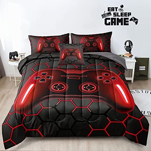 6 Pieces Gaming Bedding Set Full Size for Boys Gamer Comforter Set for Boys Girls Kids Teens 6 Piece Bed in A Bag Video Game Bedding for Gamer Room Decorative Full46