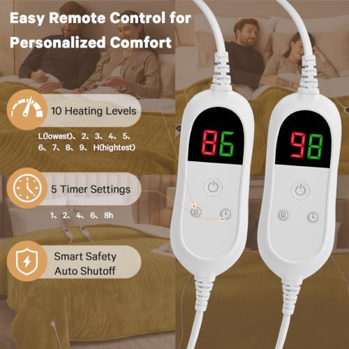 Heated Electric Blanket Queen, Dual Control, 84" x 90", Claybank