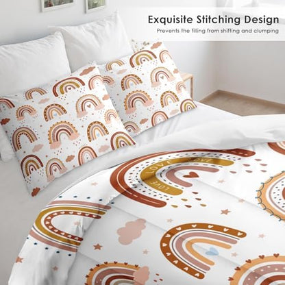 Pamnest Comforter Set King Size, Boho Rainbow Pink Soft 3 Pcs Bedding for Kids and Adults, Love Colorful Nursery Comforter Set with 2 Pillowcases, for Bedroom Bed Decor