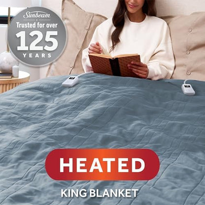 Sunbeam Electric Heated Blanket Royal Luxe Microplush Lt Blue King 90x100