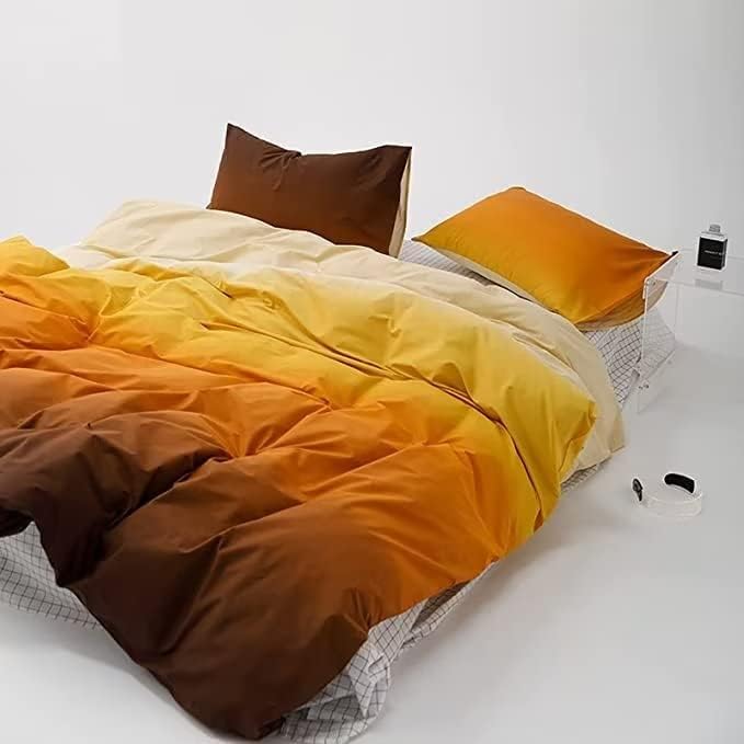 Houseri King Comforter Set Gradient Orange, 3 Piece Aesthetic Yellow Gold Brown Bedding Sets King Size for Women Men Artistic Sunset Color Light Dark Yellow Ombre Bedding Sets King Comfy Soft Quilts