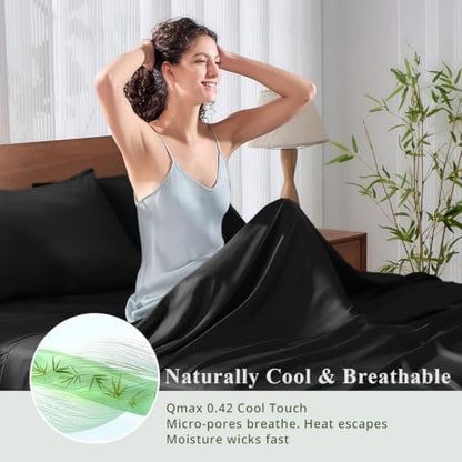 Bamboo Viscose Sheet Set Queen Size, Cooling Sheets Bed Set 4pcs