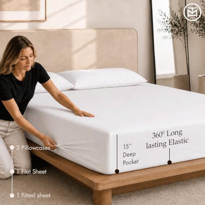 Threadmill 600 Thread Count Cotton King Sheet Set, Sateen, White, 4-Piece