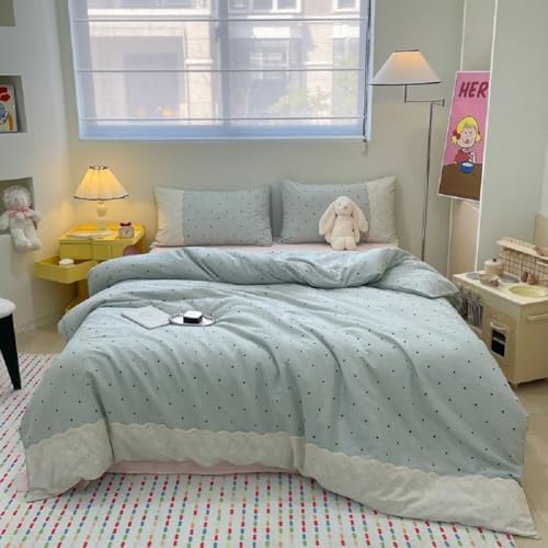 LifeTB Romantic Lace Comforter Set Queen Cute Polka Dots Comforter with 2 Pillowcases Fluffy Soft Microfiber Black Dots Bedding Set for Teens Girls Lightweight Princess Style Queen Comforter Set