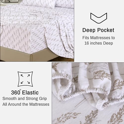 RUVANTI Flannel Sheets Set Full Size, Dried Straw