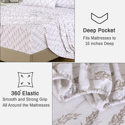 RUVANTI Flannel Sheets Set Full Size, Dried Straw