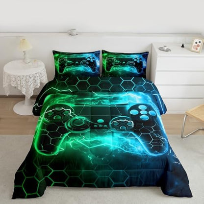 Feelyou Kids Boys Green Gamer Bedding Set Full Size