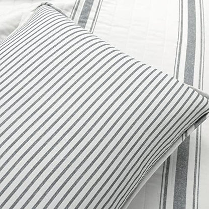 Lush Decor Farmhouse Stripe Reversible Cotton Quilt Queen Size 3 Piece Set Full/Queen Dark Gray - Farmhouse Bedding Set Queen Quilt - Striped Bedding