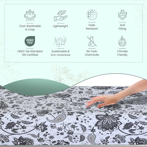 Feather & Stitch Fitted Sheet Only, 100% Cotton 300TC Lightweight Cooling & Breathable Percale Weave Fitted Sheet 16" Regular Elastic Deep Pocket Soft Bedding Mattress (Twin, Grey Floral Paisley)