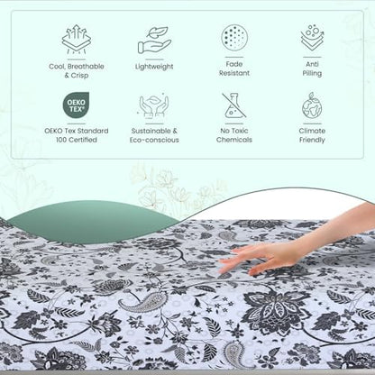 Feather & Stitch Fitted Sheet Only, 100% Cotton 300TC Lightweight Cooling & Breathable Percale Weave Fitted Sheet 16" Regular Elastic Deep Pocket Soft Bedding Mattress (Twin, Grey Floral Paisley)