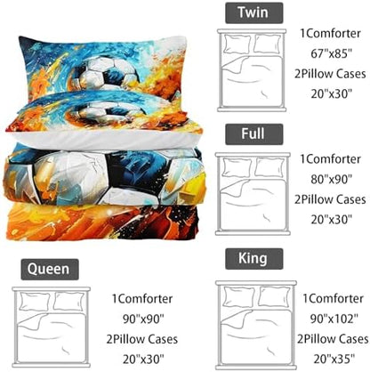 Nttopship Sports Soccer Comforter Set King Size Bedding Sets 3PCS for Kids Teen Adult Sports Room Decor Ultra-Soft Lightweight Microfiber 1 Comforter with 2 Pillowcases