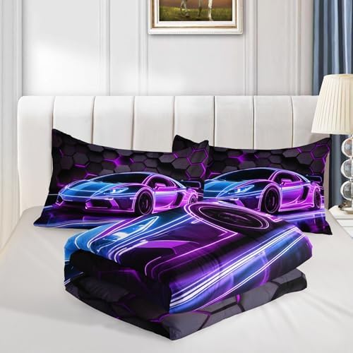 HOSIMA Neon Extreme Sports Race Car Bedding Sets Full with 2 Pillowcases.