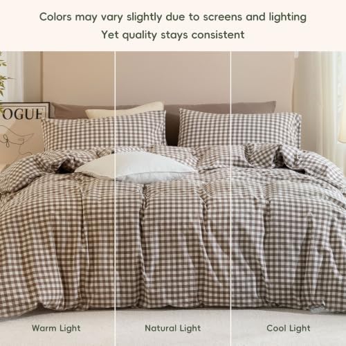 JIYUAN Oversized Queen Washed Cotton Duvet Cover SetClassic Gingham
