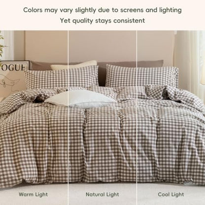 JIYUAN Twin Washed Cotton Duvet Cover Set, 2-Piece,Classic Gingham