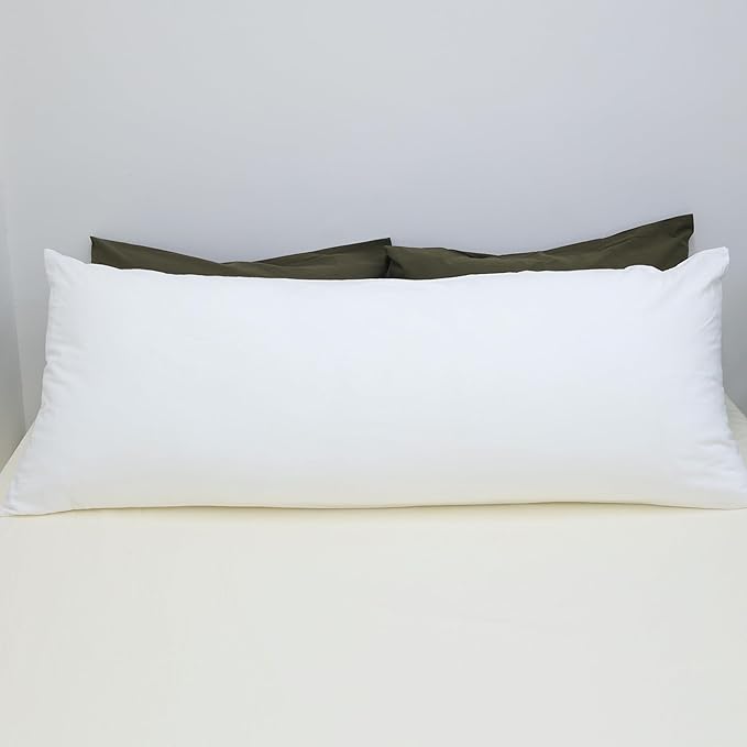 MooMee Body Pillow Cover Pillowcase with Zipper 100% Washed Cotton Linen Like Textured Breathable Durable Soft Comfy (Bright White, 21”x54”, 1PC)