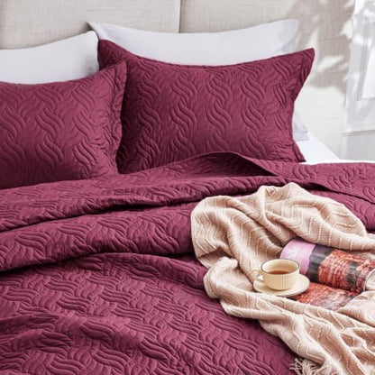 Love's cabin Full Quilt Set, Lightweight Bedspread Comforter, Burgundy