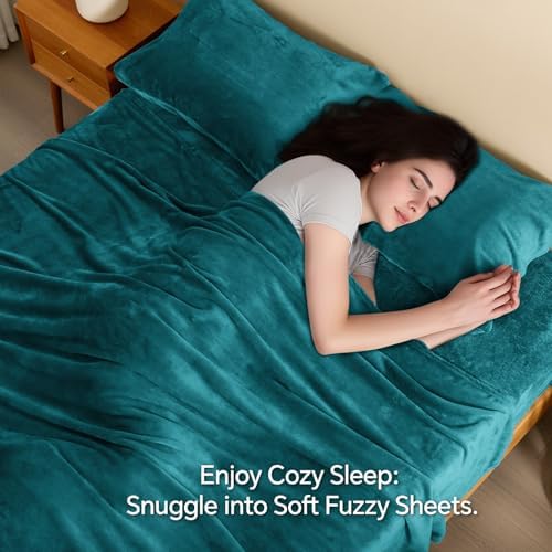 BEDELITE Flannel Sheets King Size, Teal, 4 Pieces