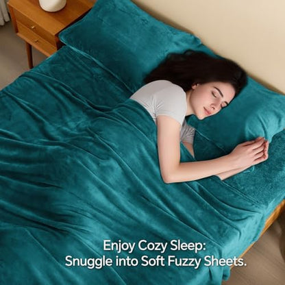 BEDELITE Flannel Sheets King Size, Teal, 4 Pieces