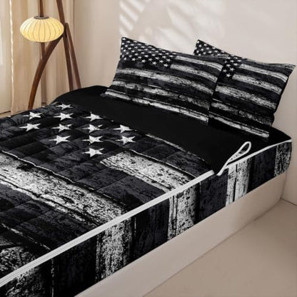 Feelyou American Flag Comforter Set Twin Size Zipper Bedding Set for Girls Boys Independence Day Comforter with Fitted Sheet, Pillowcases Memorial Day Zipper Bedding Soft Breathable Bed in a Bag