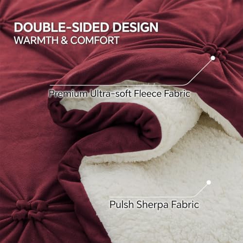 BEDELITE Fluffy Sherpa King Comforter Set,Pintuck-Burgundy