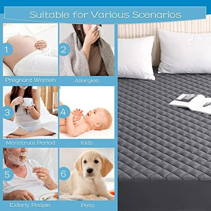 GRT Queen Size Waterproof Mattress Pad, Grey Quilted Mattress Protector