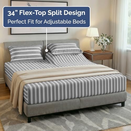 Flex Top Split Head King 4 Piece Sheet Set - Soft & Cooling - Grey Stripes