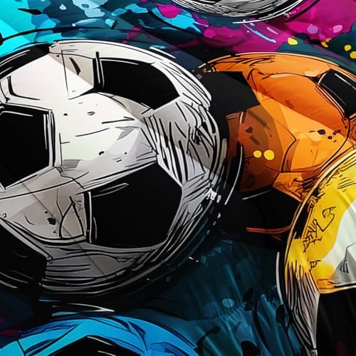 Soccer Comforter Queen Size,Sport Kids Comforter Set,3Pcs Bedding Set Printed Comforter with 2 Pillowcases,Down Alternative,Soft and Lightweight,for All Seasons