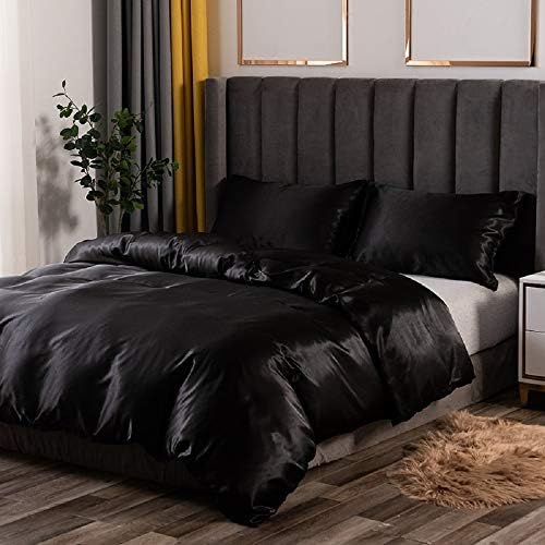 Black Silk Comforter Cover Set King Size Silk Like Satin Duvet Cover Set Solid Color Decor Soft Microfiber Women Bedding Sets With Zipper Ties Soft Luxury Duvet Cover Set For Adult Women Men Girls