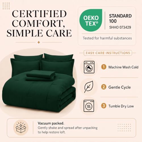 CozyLux Full Size Comforter Set Emerald Green, 7 Pieces Bed in a Bag