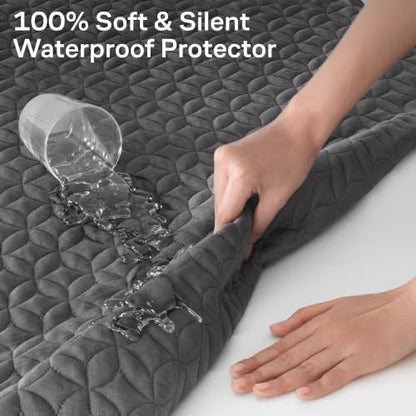 100% Waterproof Noiseless & Breathable Twin Size Mattress Protector - Gray