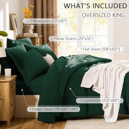 CozyLux Oversized King Comforter Set, 7-Piece Bed in a Bag, Emerald Green