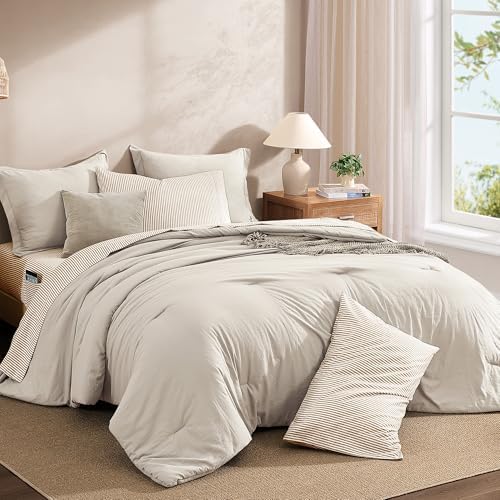 Monbix Full Size Comforter Sets-7 Pieces Soft Bed in a Bag Full Bedding Set