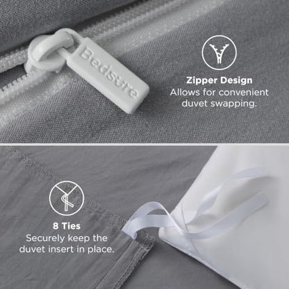 Bedsure Prewashed Cal King Duvet Cover, Cotton-Like Soft Bedding Set, Grey