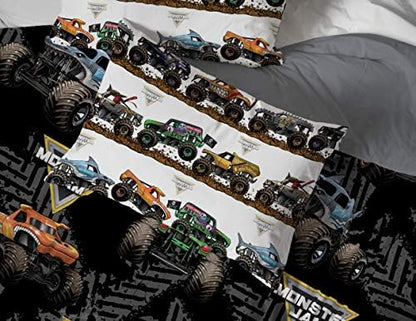 Jay Franco Monster Jam 5 Piece Queen Bed Set - Includes Comforter & Sheet Set - Grave Digger & Megalodon - Super Soft Fade Resistant Microfiber