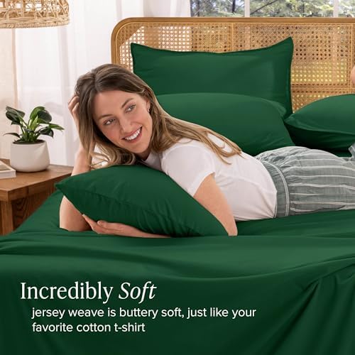Bare Home 100% Organic Cotton Jersey Sheet Set (Split King, Forest Green)