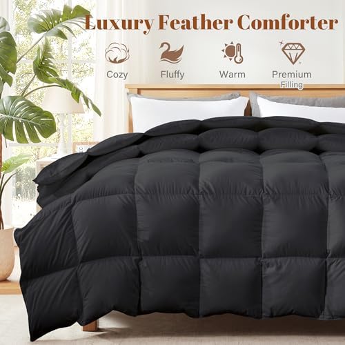 Cosybay Feather and Down Fiber Comforter Insert Queen, 100% Cotton Cover