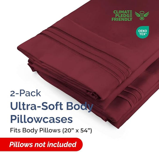 Body Pillowcases Set of 2-20x54 Long Body Pillow Case - Soft Body Pillow Cover for Sleeping & Side Sleepers - Comfy, Wrinkle & Fade Free - Machine Washable w/Envelope Enclosure Burgundy
