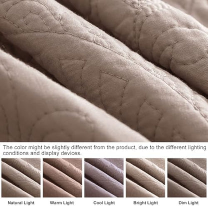 HoneiLife Queen Quilt Bedding Set - Microfiber Quilt Sets for Queen Bed, 3-Piece Lightweight Bedspreads,Reversible Coverlets Rustic Bedlinen Sets, Floral Bedding Set All Season Quilts-Dark Khaki