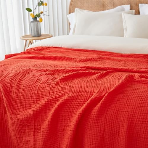 EMME Muslin Blankets for Adults Throw Blanket for Couch Breathable Gauze Soft Lightweight Airy Orange Rust Queen 90" x 90"