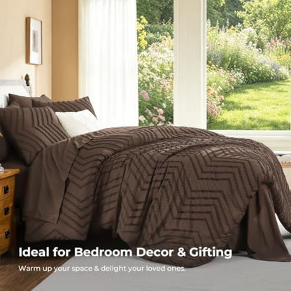 Litanika Brown Oversized King Comforter with Sheets, 7 Pieces Boho Bed Set