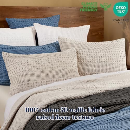 PHF Cotton Waffle Pillow Shams Standard Size 20" x 26", Oatmeal, No Insert