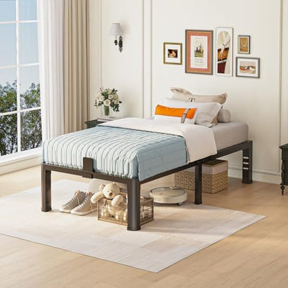 Yitong Angel 14 inch Twin Bed Frame with Rounded Corner Legs and Headboard Hole Mattress Slide Stopper 3500 LBS Heavy Duty Support Metal Platform,No Box Spring Needed, Noise Free, Easy Assembly
